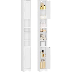 Colonne Salle De Bain étroite VASAGLE 180 Cm - Avec étagères Réglables, Tiroir, Blanc - Pour Petits Espaces
