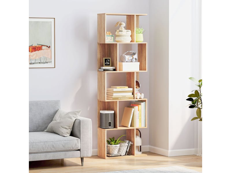 HOMASIS Bibliothèque étagère à 5 niveaux, bibliothèque verticale, cloison pour chambre, armoire avec 2 portes, étagère peu encombrante et multifonction pour salon, chambre à coucher, 70 x 23 x 183 cm
