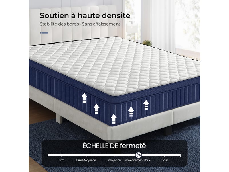 Matelas 140x190 Ressorts Ensachés + Mémoire De Forme - Épaisseur 30 Cm - 9 Zones De Soutien - Certifié Oeko-Tex