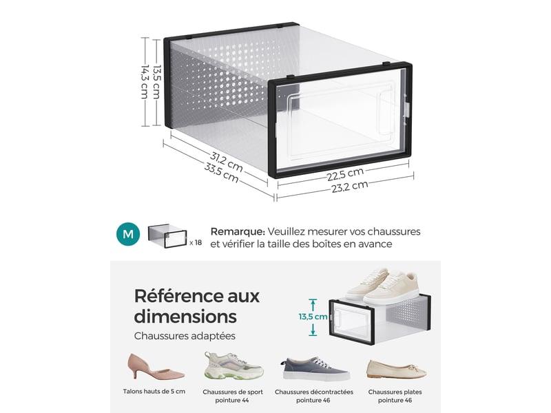 SONGMICS Lot de 18 boîtes à chaussures Boîtes de rangement