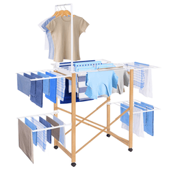 EASYmaxx Tour Séchoir à Linge Pliable 3 Niveaux + 2 Ailes - 20 Kg - 16 M De Séchage - Roulettes - Intérieur/Extérieur Noir/Blanc