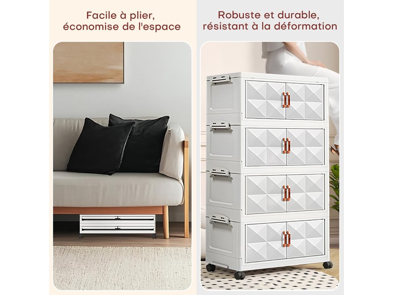 RMAN Lot de 4 boîtes de rangement avec couvercle - En plastique - Avec couvercle - 25L/15L/5L - Empilables - Pour cuisine, chambre à coucher, salle de bain - Blanc