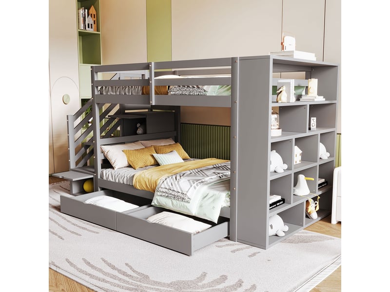 Lit Superposé 90/140 X 200 Cm Avec Échelle | Convertible En 2 Lits Séparés | En Pin Massif Et MDF | Gris