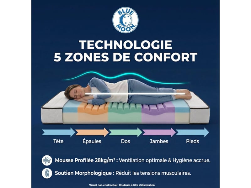 Matelas Blue Moon Easy 80x200 Cm - Mousse 5 Zones, épaisseur 17 Cm, Compatible Lits IKEA, Fabriqué En Belgique, Garantie 7 Ans - 2