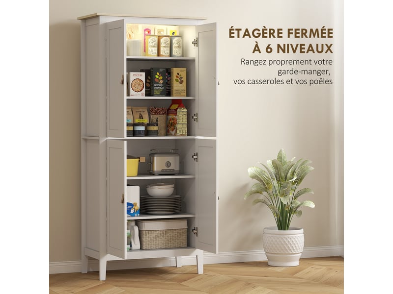 Armoire De Cuisine Avec LED 100x47x187 Cm - 4 Portes, MDF, Compartiment Vitré, Blanc/naturel - 9