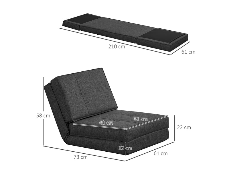 Chauffeuse HOMCOM Fauteuil Convertible - Matelas D'Appoint Pliant Gris Aspect Lin