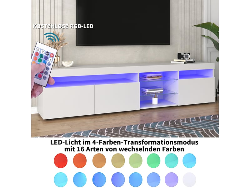 Meuble TV LED 180 Cm Gris Béton - Avec Rangements Et éclairage RGB, Support 70 Kg - 8