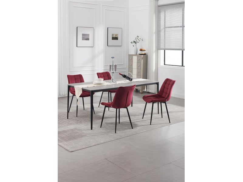Ensemble Salle à Manger 5 Pièces - Table En Verre Et 4 Chaises Similicuir Rouge Bordeaux, Design Moderne