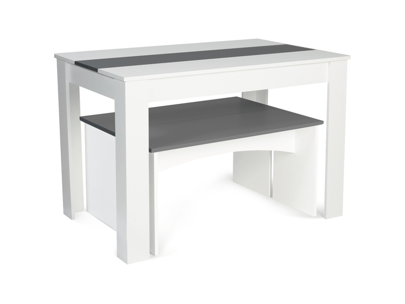 Ensemble Table à Manger + 2 Bancs ROZY 110 Cm - Hêtre Et Blanc - Pour 4 Personnes - Design Contemporain - Gain De Place