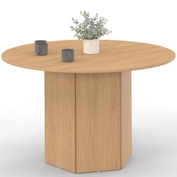 Table à Manger Ronde Yuna 110 Cm Pour 6 Personnes - Plateau Bois Foncé, Pied Métal Noir, Style Industriel Chic - 6