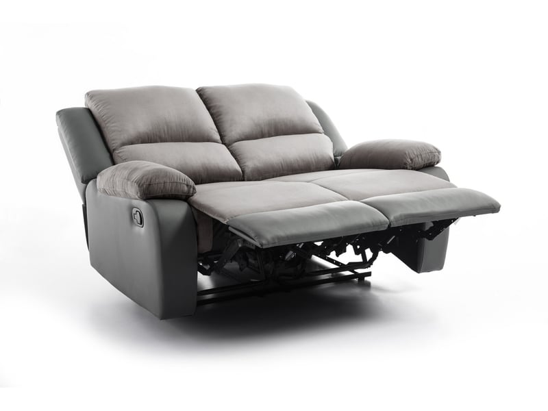Canapé Relax 2 Places Manuel - Simili Gris/Noir - Repose-pieds Relevable Et Dossier Inclinable
