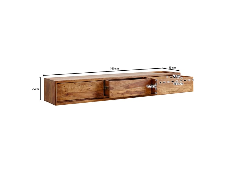 Meuble TV FineBuy Bois Décor Chêne 160 Cm - Lowboard Avec Rangement Pour TV Jusqu'à 70 Pouces - Design Moderne