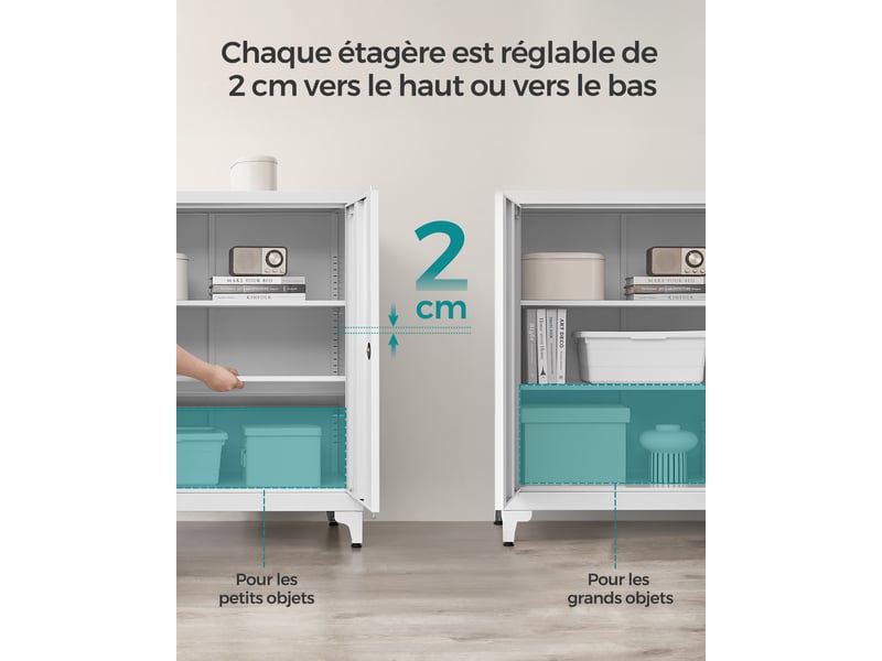 Placard De Rangement SONGMICS 80x90cm - 2 Portes Verrouillables - Étagères Réglables - Acier Noir Mat