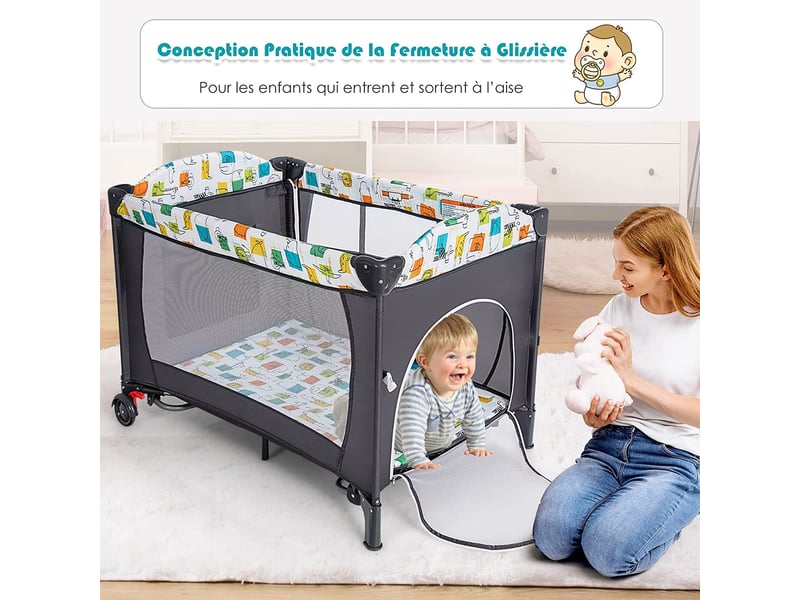 Lit Parapluie 5 En 1 Aoykkii - Avec Matelas Et Jouets - Réglable Et Pliable - Parc Bébé Pratique 0-3 Ans