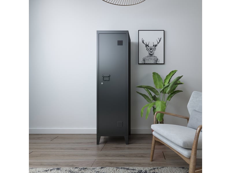 Armoire Métallique Vestiaire 3 Compartiments En.casa - Verrouillable - 137x38x38cm - Noir