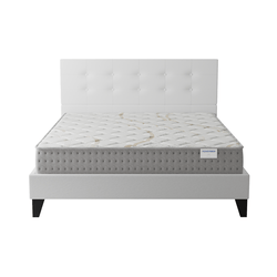 Lit Double Natacha 140x190cm - Simili Blanc, LED Intégrées, Sommier Inclus - Design Moderne