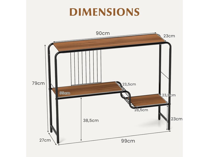 Console D’Entrée Étroite 105x30x81cm – 2 Étagères Ouvertes, Style Industriel – Meuble Rangement Couloir, Salon, Chambre - 4