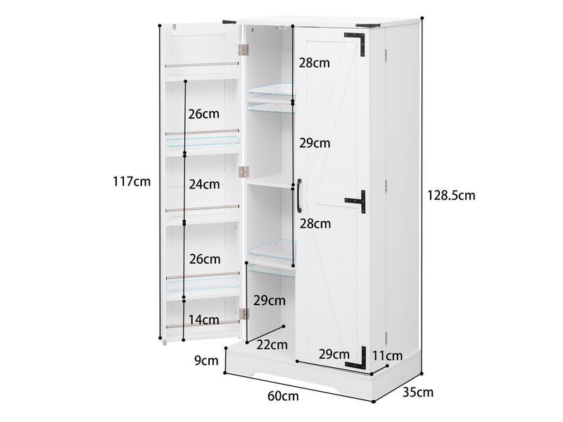 Armoire De Cuisine Avec LED 100x47x187 Cm - 4 Portes, MDF, Compartiment Vitré, Blanc/naturel - 7