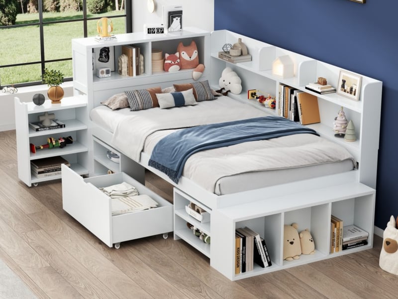 Lit Cabane Enfant 90x200 Superposé – Maison D'arbre Avec Tiroir De Rangement Et Protection Anti-chute (sans Matelas, Pin Naturel/blanc)