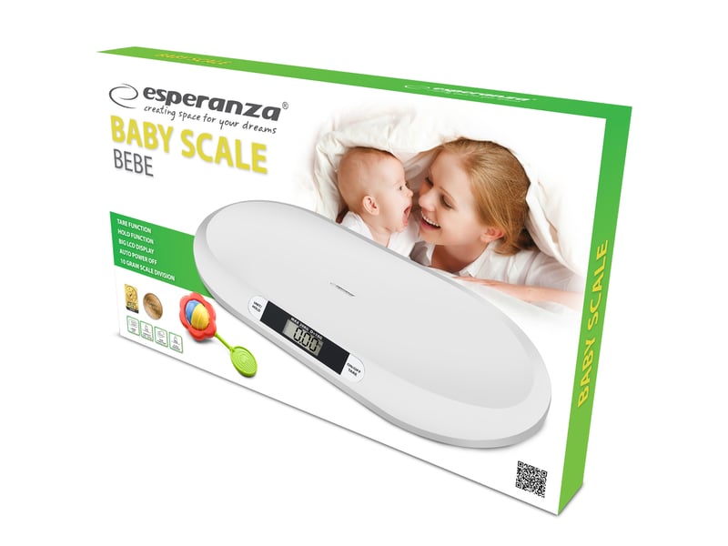 DREAMADE Pèse-Bébé Numérique 30 Kg Bluetooth - Surface Incurvée, 4 Modes, Précision 2g, Affichage LED + Taille 60 Cm