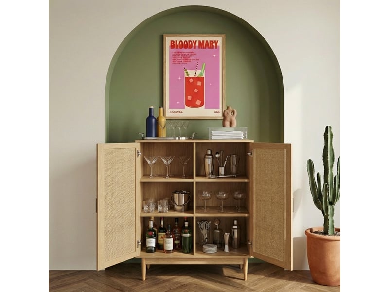 Buffet AMANA effet chêne et cannage rotin 130cm - Bois
