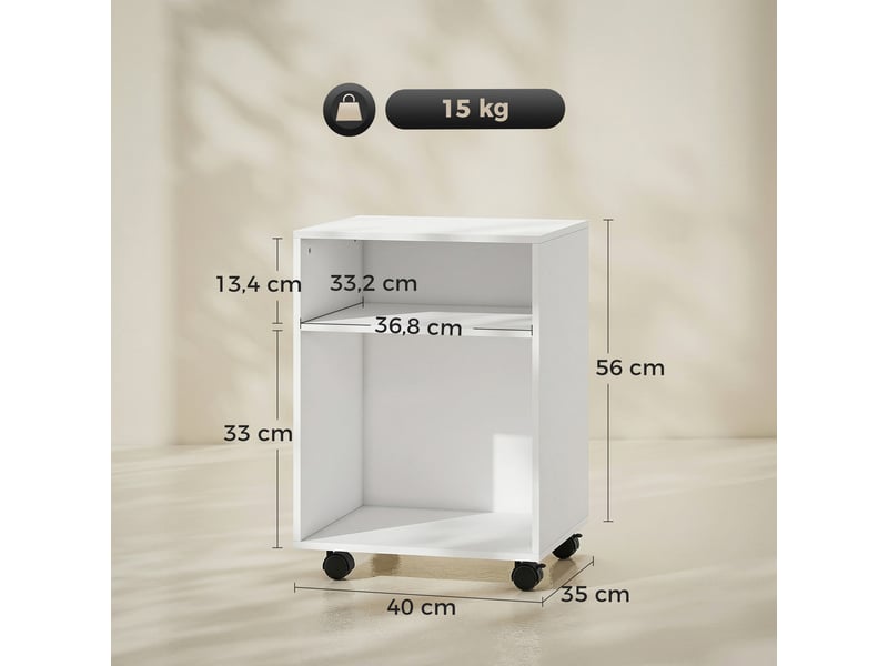 Table D'Imprimante Avec Roulettes 49x40x38 Cm - Chariot 2 Niveaux Support Imprimante Charge 55kg