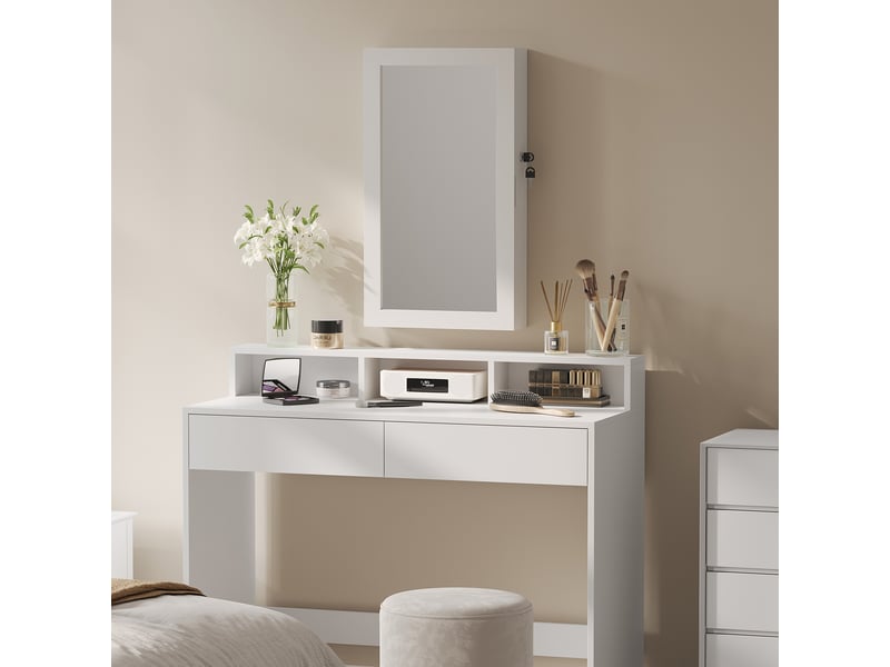 Armoire à Bijoux 3 En 1 Avec Miroirs – Rangement Organisé (100 Boucles D’Oreilles, 91 Bagues…), Verrouillable, En Bois (157.5 Cm) – HOMASIS
