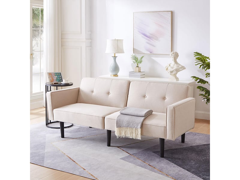 Canapé 2 Places Convertible KOMHTOM - Velours, Dossier Réglable Individuellement, Dimensions 160x102x78 Cm | Transformable En Lit, Mousse Haute Densité, Cadre Métal | Gris, Crème, Noir, Marron - 6
