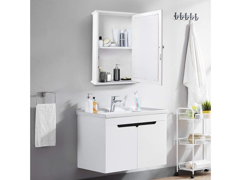Armoire Salle De Bain COSTWAY Avec Miroir - 15x34x53cm - Blanc - Étagère Réglable