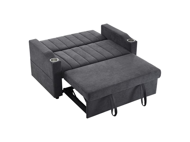Canapé-lit Convertible Avec Rangement - Velours Chenille, Dossier Réglable 3 Positions, Ports USB - Gris - Pour Salon Ou Chambre D'amis