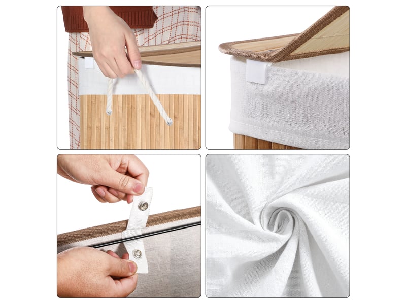 Panier à Linge SONGMICS 150L - 3 Compartiments, Couvercle Bambou | Pliable, Sac Lavable Machine