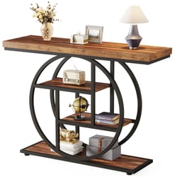 Tribesigns Table Console De 105 Cm Avec Rangement, 2 Niveaux Table D Entree En Bois Massif Ferme Etroite Derriere Le Canape Pour Entree Couloir Foyer Salon Brun