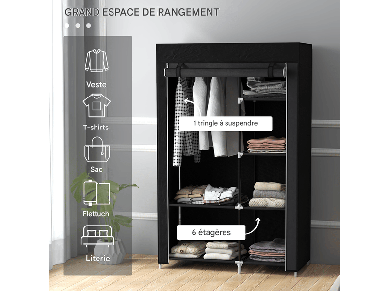 Armoire En Tissu Pliable HOMASIS 74x50x172cm Avec Housse Anti-Poussière - Idéale Chambre Et Salle De Bain