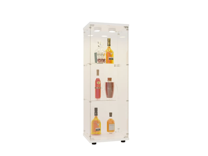 Vitrine A Poser DADEA Vitrine En Verre 3 U00e9tagu00e8res, Meuble Vitrine Verre Avec LED Et Portes, 125x42x36 Cm Vitrine Salon , Transparent Armoir De Verre (Noir, 3 Niveaux Vitrine Pour Collection