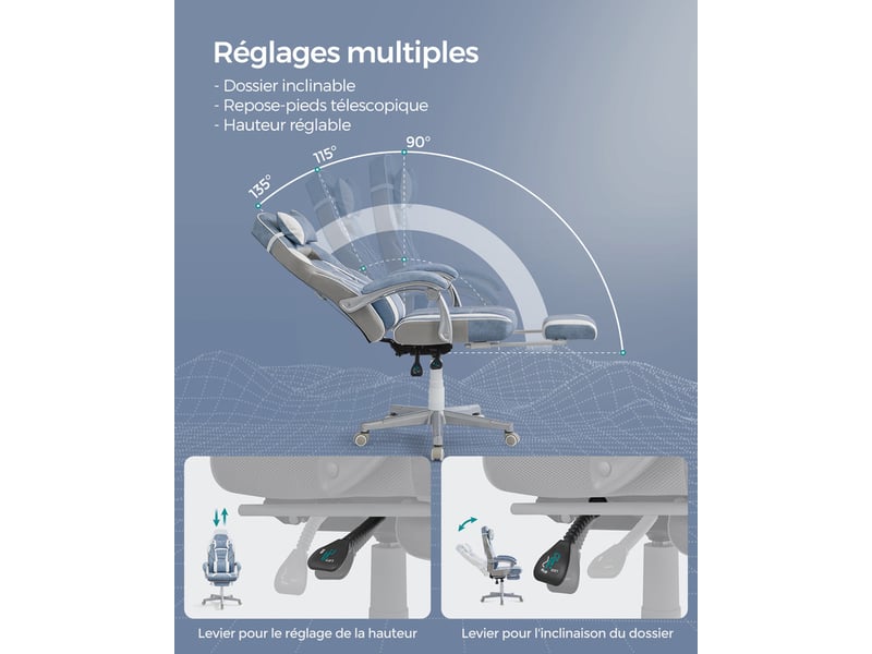 Fauteuil Gaming, Avec Coussin à Ressorts Ensachés, Appui-tête, Support Lombaire, Repose-pieds, Rose - Chaise de bureau Fauteuil Gaming, Avec Coussin à Ressorts Ensachés, Appui-tête, Support Lombaire, Repose-pieds, Rose - Chaise de bureau