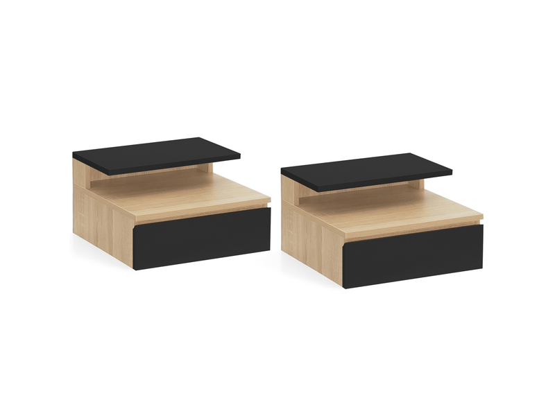 Lot de 2 Tables de Chevet murales TOMI étagère Suspendue Bois façon