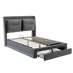 Lit Double 140x200 Cm Avec Rangement Coffre, LEDs, Ports USB Et Tête De Lit Simili Cuir - Cadre Stable Blanc - 6