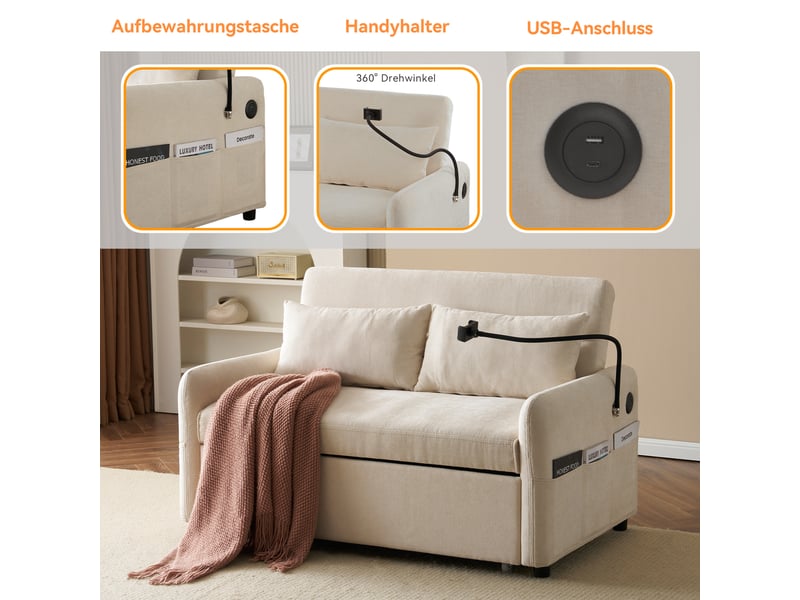 Canapé Pliant Portable KOMHTOM - Convertible En Lit, Tissu Chenille, Livré Compressé | 79x79x57 Cm, Capacité 200 Kg
