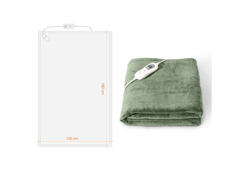 Couverture Chauffante électrique 130x160 Cm - 9 Niveaux De Chaleur - Arrêt Auto 10h - Lavable En Machine - Sécurité Surchauffe - Vert