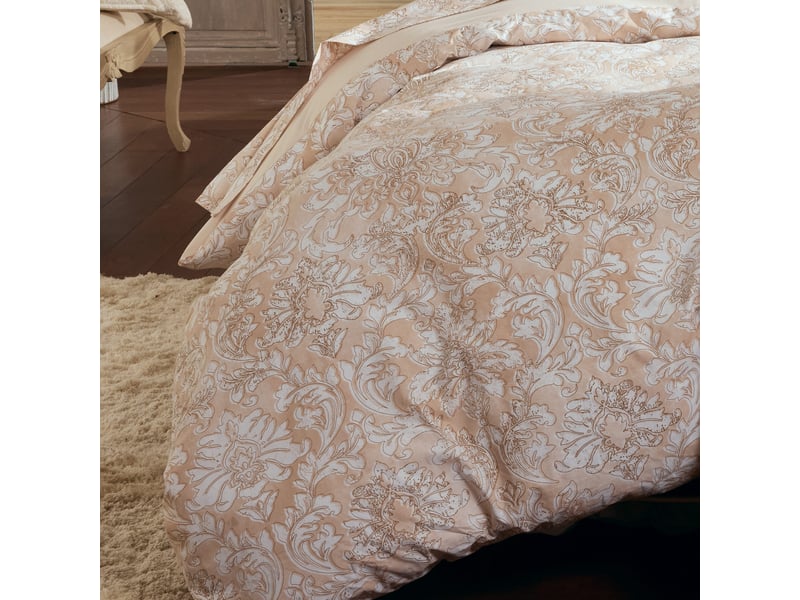 Parure De Lit 3 Pièces Percale De Coton 80 Fils/cm² - Housse 300x240 Cm, Taies 65x65 Cm, Motif Palazzo Beige