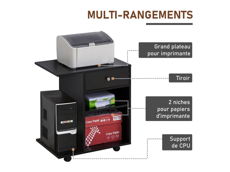 Easypag 3 Compartiments Bois Support Imprimante Pour Bureau Étagère