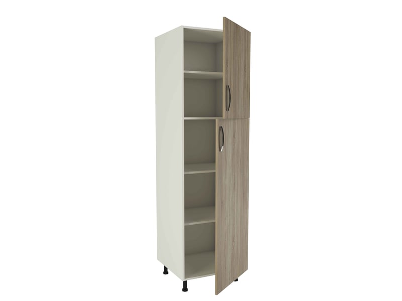 Colonne De Cuisine 2 Portes Gris - 200x60x58 Cm, 4 Étages Réglables, Meuble Rangement Mélamine