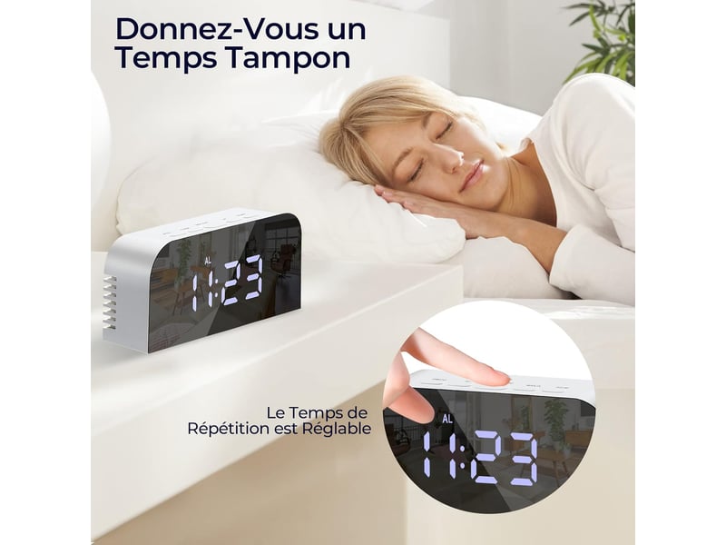 Miglycka Radio Réveil Numérique FM - Double Alarme USB Snooze Température Noir