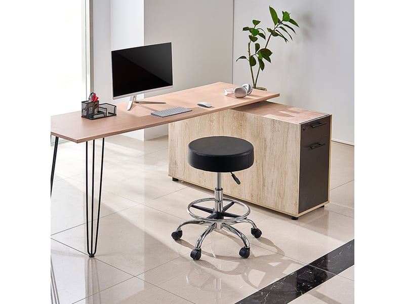 Topsit IND004 Tabouret De Travail Pivotant Ergonomique En Polyuréthane – Siège Laboratoire Assis-Debout, Hauteur Réglable, Roulettes + Repose-Pieds Chromé