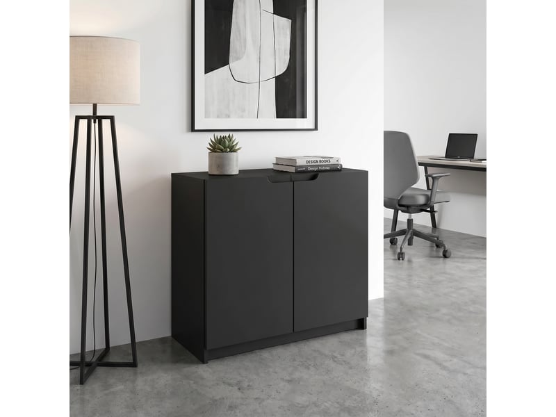 Commode/buffet Logan 2 Portes - 82x78x37 Cm - Noir Mat - Soft Close - Fabriqué En Allemagne - 5
