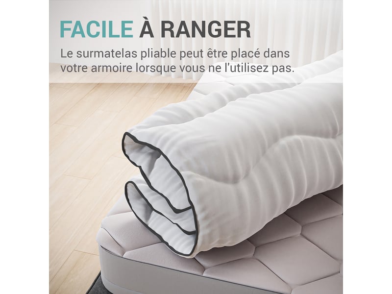CASABEL Surmatelas 180 x 200 cm Mousse à Memoire de Forme 5 cm Housse en Bambou - sur-Matelas Double - Zones Ergonomiques de Soutien - pour Matelas, Clic Clac, BZ