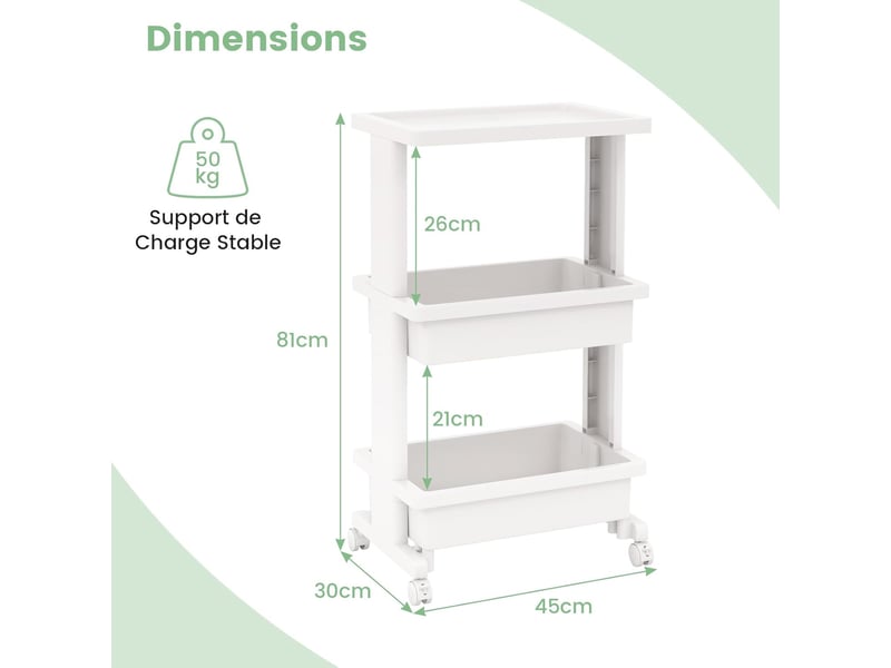 Costway Desserte à Roulettes à 3 Niveaux, Desserte Cuisine Avec Roues Verrouillables Chariot De Rangement Polyvalent Pour Cuisine Salle De Bain Bureau Montage Facile 30 X 45 X 81 Cm Blanc Costway Desserte à Roulettes à 3 Niveaux, Desserte Cuisine Avec Roues Verrouillables Chariot De Rangement Polyvalent Pour Cuisine Salle De Bain Bureau Montage Facile 30 X 45 X 81 Cm Blanc