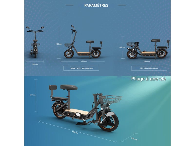 Trottinette électrique KuKirin C1 Pro - 500W, 48V 26Ah, 100 Km Autonomie, Pneus 14", Pliable - 3