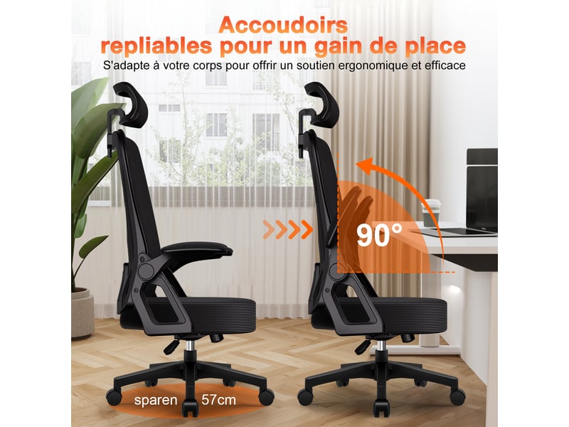 Chaise de bureau ergonomique avec maille respirante gris appui-tête
