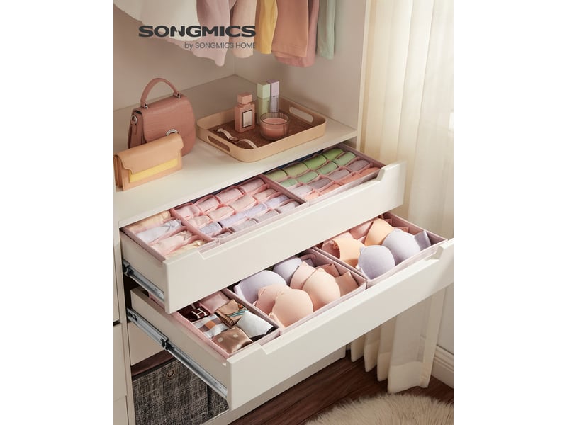 SONGMICS Lot De 8 Organisateurs De Tiroirs Pliables – Rangement Sous-vêtements, Soutiens-gorge, Culottes, Chaussettes – Gris, Parfait Pour IKEA HEMNES & PAX !